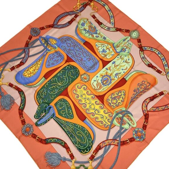 HERMES Carre Pink Orange Multi Silk - Scarf 403-071325 - Picture 1 of 5